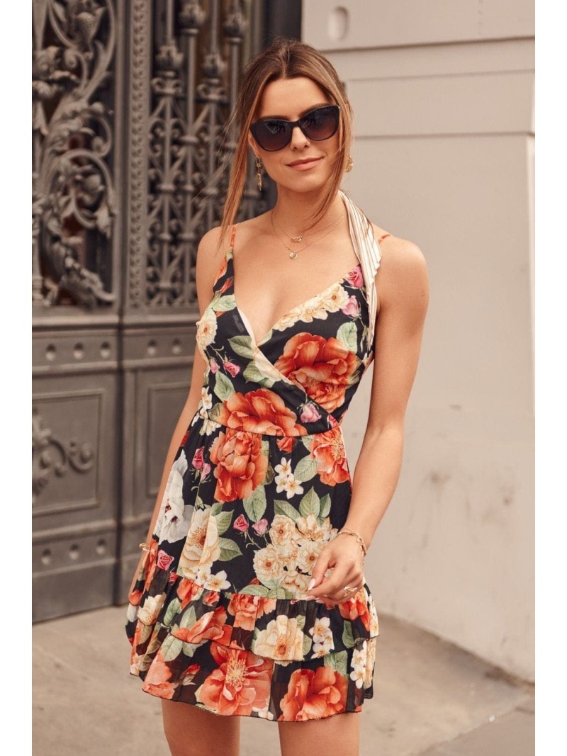 Elegant dress with colorful flowers, black PR3210 - Online store - Boutique